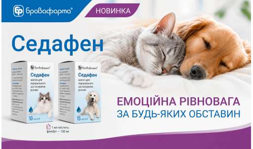 СЕДАФЕН — НОВИНКА ВІД БРОВАФАРМА ДЛЯ КОНТРОЛЮ СТРЕСУ У ТВАРИН