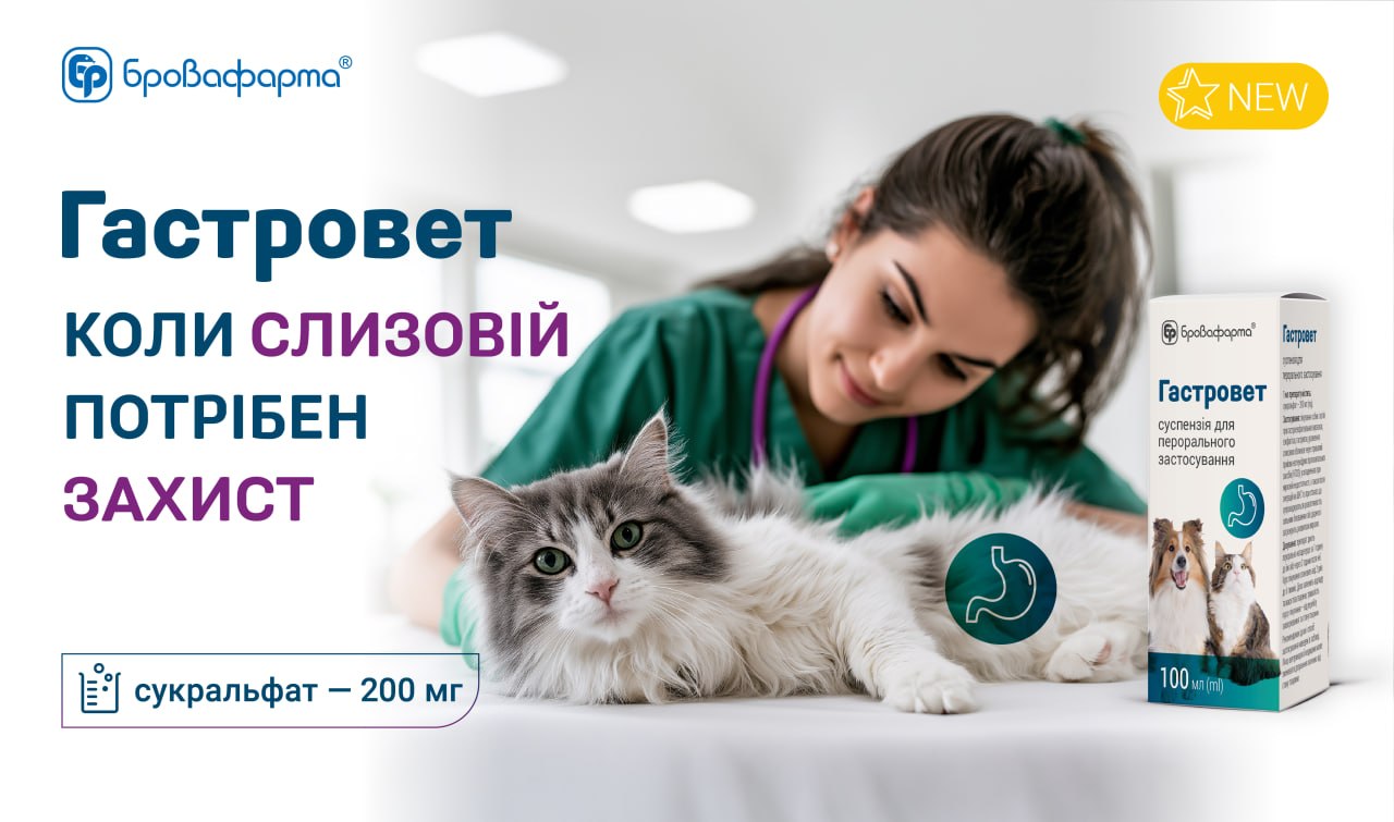 ГАСТРОВЕТ — НОВИЙ ПРЕПАРАТ ДЛЯ ЗАХИСТУ СЛИЗОВОЇ У СОБАК І КОТІВ 