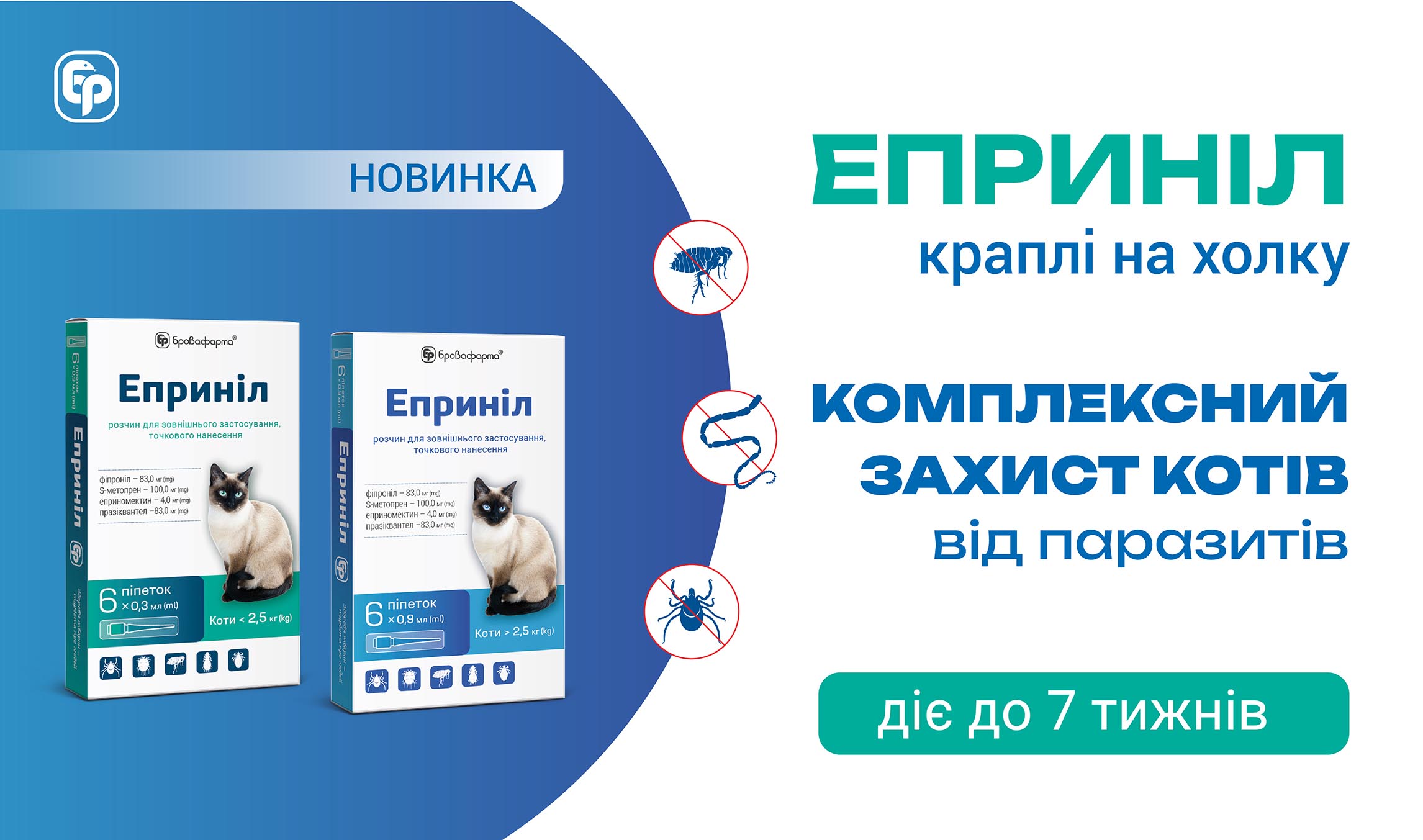 Препарат против гельминтов, блох и клещей Эпринил для котов